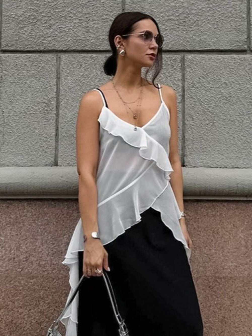 Forever 21 Chiffon Ruffle White Camisole Summer Design Top